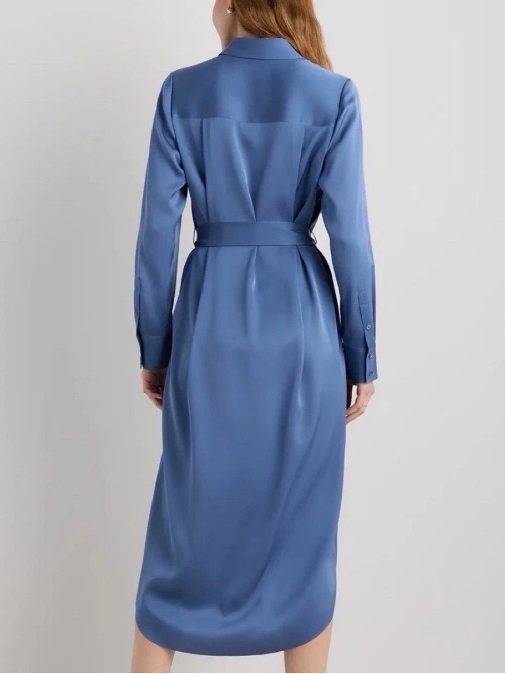 Quince Silk Maxi Shirt Dress Womens Size XL Moonstone Blue Belted Washable NWT! - Picture 4 of 12